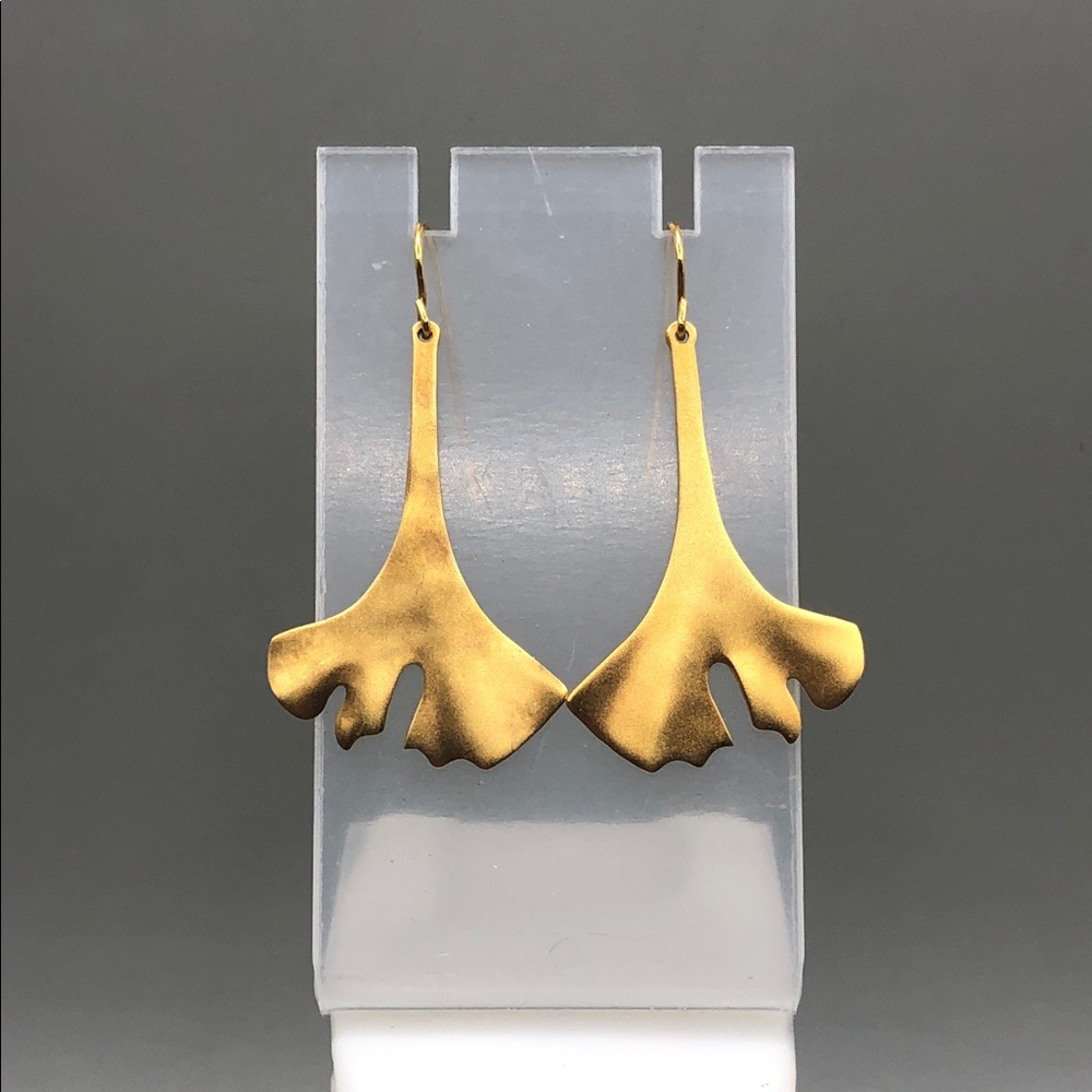 RLM Studio Robert Lee Morris Ginkgo Leaf Long Dangle Drop Matte Gold Earrings
